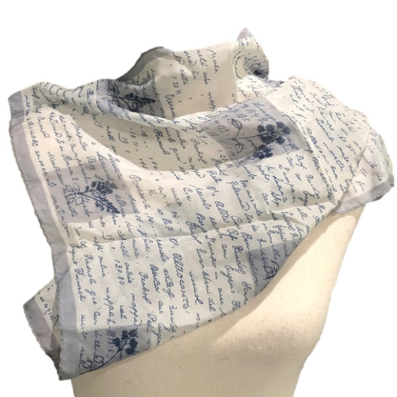 GAP Accessories - Gap French Blue Floral Poetry Script 100% Silk Sheer Scarf